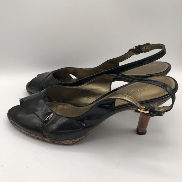 Liz Claiborne Jacqueline shiny black peep-toe slingbacks, size 8M - Picture 4 of 8